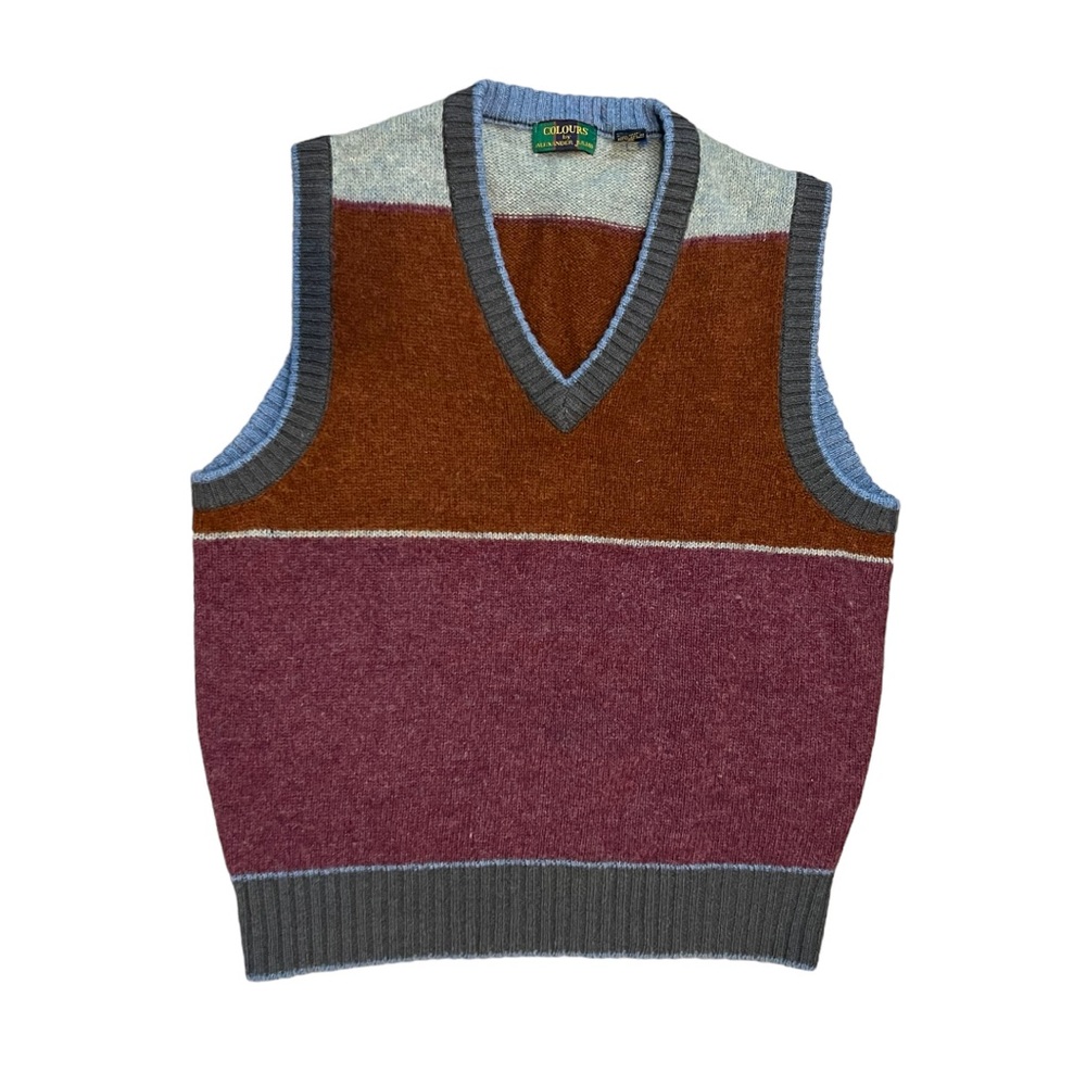 Vintage Colours By Alexander Julian 100%. Shetland Wool V Neck Vest Sweater